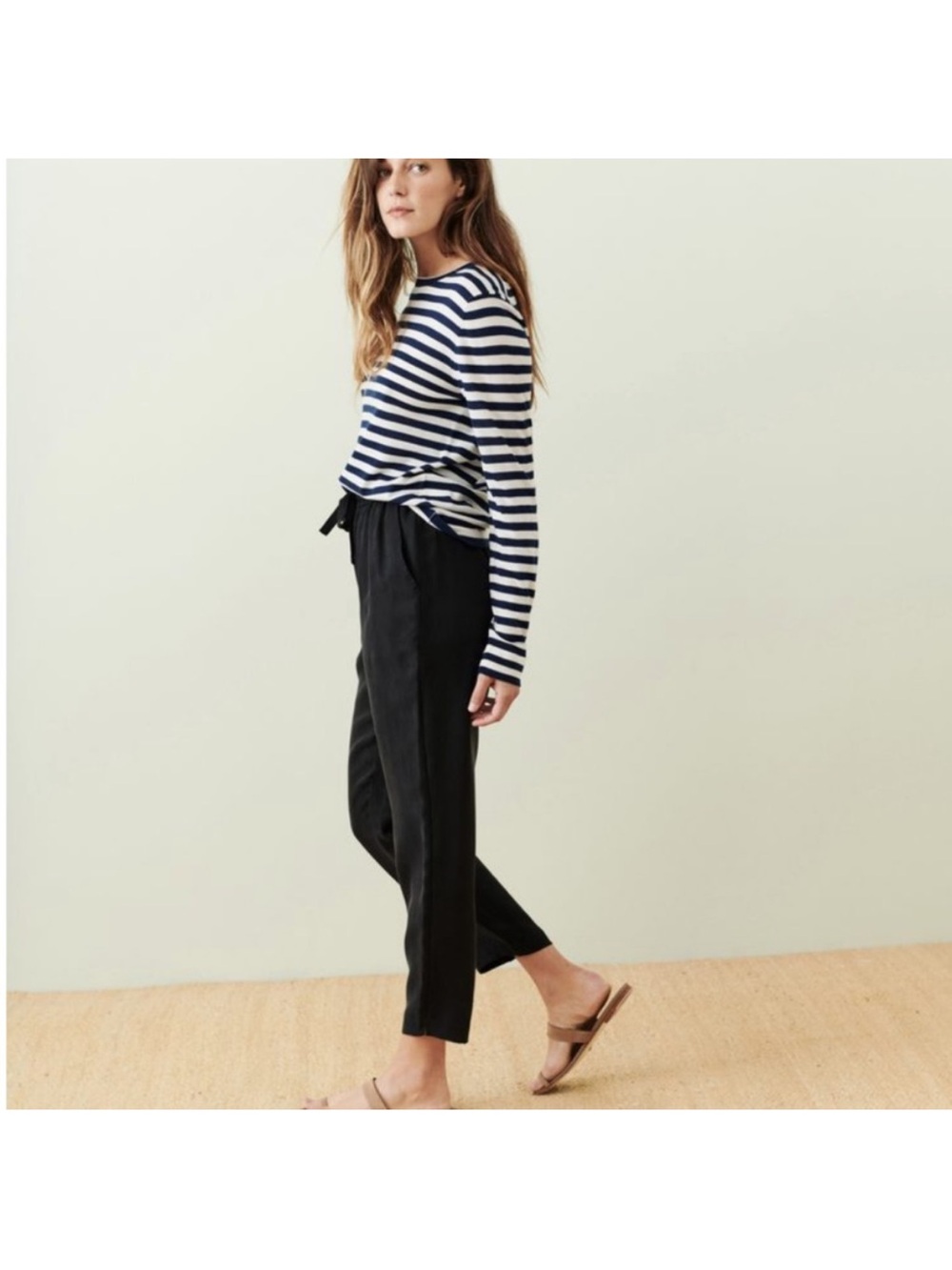 Jenni Kayne Black Elastic-Waist Cropped Wide-Leg Pants